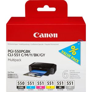 Canon PGI-550/CLI-551 Inktcartridge - Zwart/Geel/Magenta/Cyaan/Pigment Zwart/Grijs