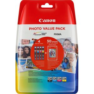 Canon CLI-526 4-pack met fotopapier zwart en kleur (4540B017) - Inktcartridge - Origineel