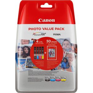 Canon CLI-551XL Multipack met fotopapier zwart en kleur (6443B006) - Inktcartridge - Origineel Hoge Capaciteit