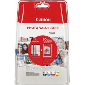 Canon Cli-571 4 Kleuren Pack + Photopapier (0386c007)