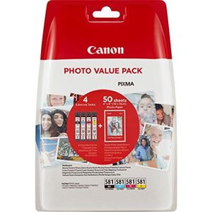 Canon CLI-581 value pack BK/C/M/Y-inktcartridge + 50 vel fotopapier (origineel)