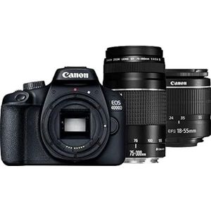 Canon EOS 4000D + 18-55 DC + 75-300 DC SLR Camera Body 18MP 5184 x 3456Pixels Zwart - Digitale camera's (18 MP, 5184 x 3456 Pixels, Full HD, 436 g, Zwart)