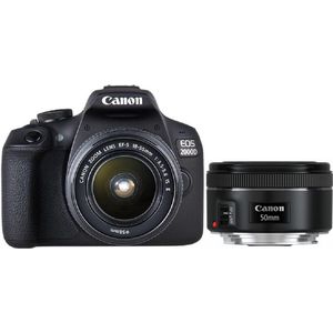 Canon EOS 2000D + EF-S 18-55 IS II + EF 50mm 1/2" SLR camerabody 24,1 MP CMOS 6000 x 4000 Pixels Zwart