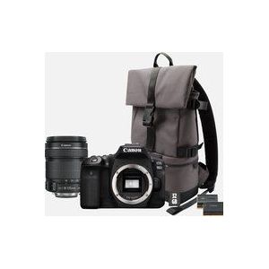 Canon EOS 90D-camera + EF-S 18-135mm IS USM-lens + backpack + SD-kaart + reserveaccu