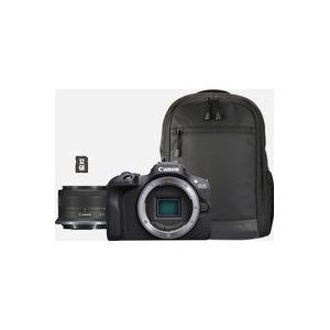 Canon EOS R100-systeemcamera + RF-S 18-45mm F4.5-6.3 IS STM-lens + backpack + SD-kaart