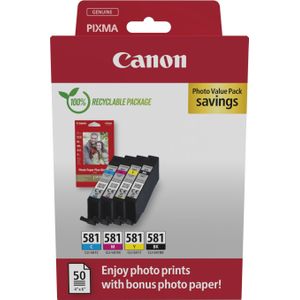 Canon Inktcartridge CLI-581 C/M/Y/BK Photo Value Pack Origineel Combipack Zwart, Cyaan, Magenta, Geel 2106C006