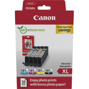 Canon CLI-581XL BK/C/M/Y-inktcartridge met groot volume + fotopapier (Value Pack)