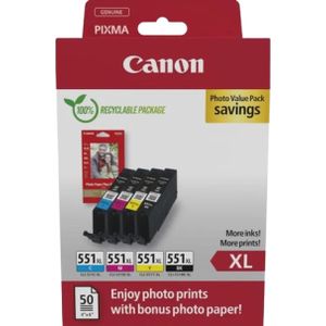 Canon CLI-551XL Multipack met fotopapier zwart en kleur (6443B008) - Inktcartridge - Origineel