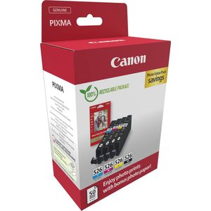 Canon CLI-526 4-pack met fotopapier zwart en kleur (4540B019) - Inktcartridge - Origineel