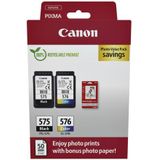 Canon Originele PG-575/CL-576 inktcartridges, 2 stuks (1 x zwart, 1 x kleur); Inclusief 50 vellen 4x6 fotopapier - kartonnen multipack