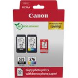 Canon Original PG-575 + CL-576 Druckerpatronen Valuepack - 1 x schwarz / 1 x farbig + 50 Blatt Fotopapier (5438C004)