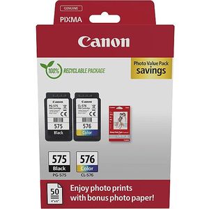 Canon Pg-575 Zwart + Cl-576 Cyaan - Magenta Geel Fotopapier (50p) (5438c004)