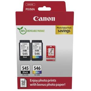 Canon PG-545/CL-546 Inktcartridge - Value Pack - 9 ml Zwart - 9 ml Kleur - 50 Vellen Fotopapier 10x15 cm