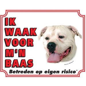 Waakbord - American Bulldog - Wit - Polystreen