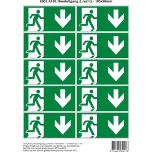 Pictogram sticker E002 A180 Nooduitgang Z rechts - 100x50mm 10 stickers op 1 vel