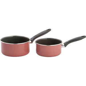 Lite-Body - Magnus 2 delige steelpannenset - Ø16 CM en Ø18 CM - Emaille - Peach Roze - Inductie en gas