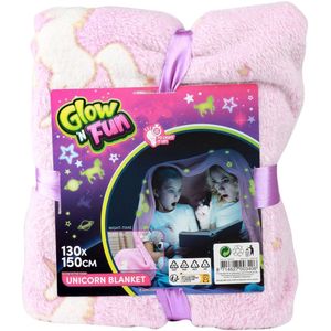 Glow N fun Glow in the Dark Deken Eenhoorn, 130x150cm