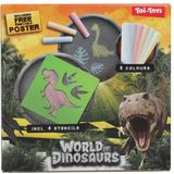 Toi Toys World of Dinosaurs stoepkrijtset met 4 sjablonen