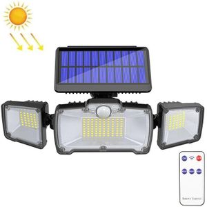 TG-TY073 218 LED Solar 3-kop Wandlamp Body Sensing Outdoor Garden Waterdichte straatlantaarn met afstandsbediening (wit licht)