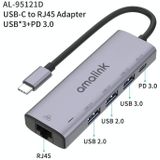 Amalink 95121D Type-C / USB-C naar RJ45 + 3 PORTS USB + PD 3.0 Multifunctionele HUB