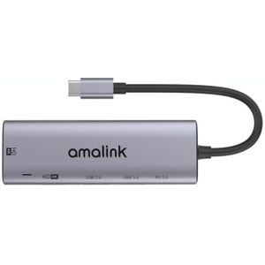 Amalink 95126 Type-C / USB-C naar DUAL HDMI + 2 PORTS USB + PD 3.0 Multifunctionele hub