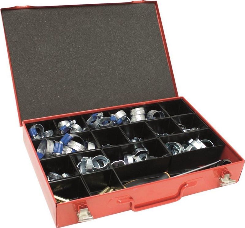 Kelfort - Kist - Rood - Metalen - Inhoud Slangklemmen en Slangverbinders