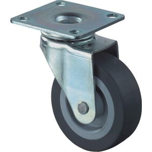 Kelfort Kastzwenkrol/zwenkwiel, verzinkt, anti-statisch zwart rubber wiel met glijlager, grijs gummy 25mm