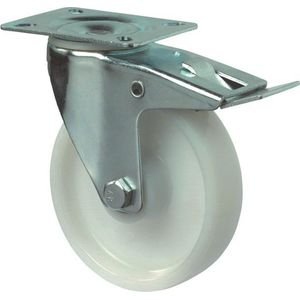 Kelfort Zwenkwiel polyamide wiel met rollager + rem, wit 125kg m/rem 80mm (Prijs per stuk)