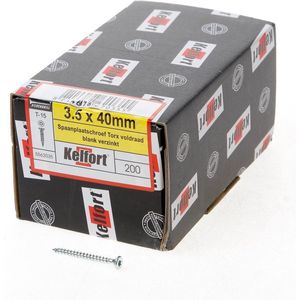 Kelfort Spaanplaatschroef platverzonken kop verzinkt T15 voldraad 3.5 x 40mm (Prijs per 200 stuks)