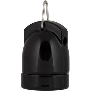 Bailey fitting porselein E27 zwart + haak