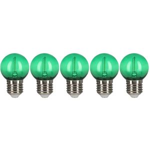 Bailey 5x Kogellamp Groen | LED Filament 0,6W | Grote fitting E27 Plastic