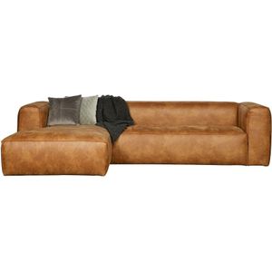 WOOOD Bean Hoekbank Links - Stoere hoekbank van Recycle leer - Breedte 305 cm - Cognac - Robuust design - Hoge zitcomfort