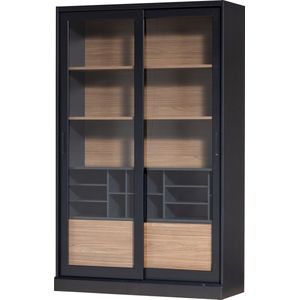 WOOOD James Vitrinekast - Zwart - Grenen - 200x125x47