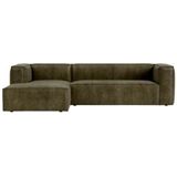 WOOOD Bean Hoekbank Links - Breedte 305 Cm - Army Green Recycle Leer - Stoere en royale zithoek met robuust design