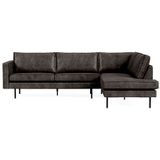 BePureHome Rodeo Hoekbank Rechts Zwart - Modern en stoer design - Bekleed met gerecycled leer - H 85 cm x B 266 cm x D 86/213 cm