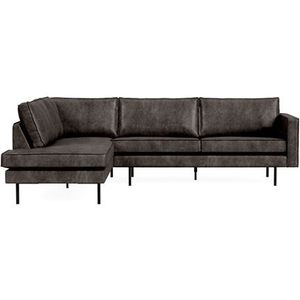 BePureHome Rodeo Hoekbank Links Zwart - Modern en stoer design - Bekleed met gerecycled leer - H 85 cm x B 266 cm x D 86/213 cm