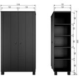 WOOOD Ties Kast - Grenen - Diep Zwart - 202x111x55