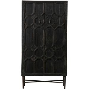 Vintage wandkast zwart hout - 75x40x143cm.