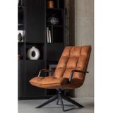 WOOOD Jouke Draaifauteuil met armleuning - Kunstleer - Cognac - 96x70x85