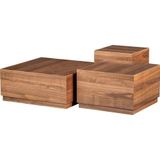 WOOOD Pim Bijzettafels - Hout - Walnoot - 30x70x70/35x55x55/40x40x40