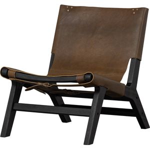 BePureHome Fauteuil Consume - Hout|echt Leer - Zwart|bruin - 86x78x62