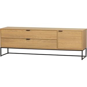 WOOOD - Silas - TV-Meubel - Eiken Melamine - 180 cm - Zwart Metalen Onderstel