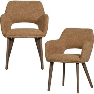 WOOOD Murat Eetkamerstoelen Houten Bruine Poot - Geel - Set van 2