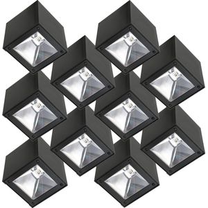 Set 10 stuks LED Solar Cube wandlamp zwart vierkant