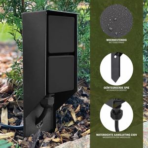 KS Verlichting - Double Spike - Buitenstopcontact - Zwart - RVS - IP44
