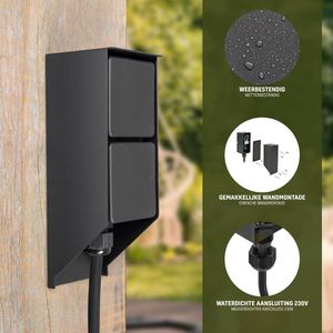 Tuinstopcontact - Double Wall - Buitenstopcontact - Zwart - 2 Stroompunten - IP44