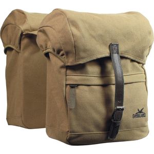 Greenlands dubbele canvas fietstas Travel - 40 liter - camel - gevoerd met spijkerstof - incl. regenhoes