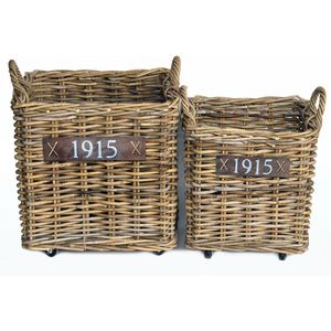 Haardmand Rotan Grijs Met Wielen set van 2
