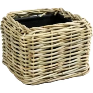 Rieten Plantenmand – Ø55 Cm X 43 Cm, Beigegrijs, Met Kunststof Inzetstuk, Geschikt Voor Binnen En Buiten