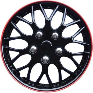 Autostyle - Missouri - Wieldoppenset - Zwart/Rode Rand - Slagvast Kunststof - Set van 4 Stuks